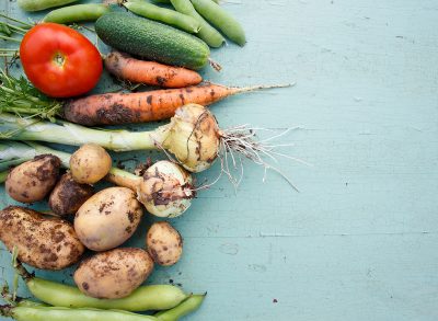 organic vegetables dirty up rooted