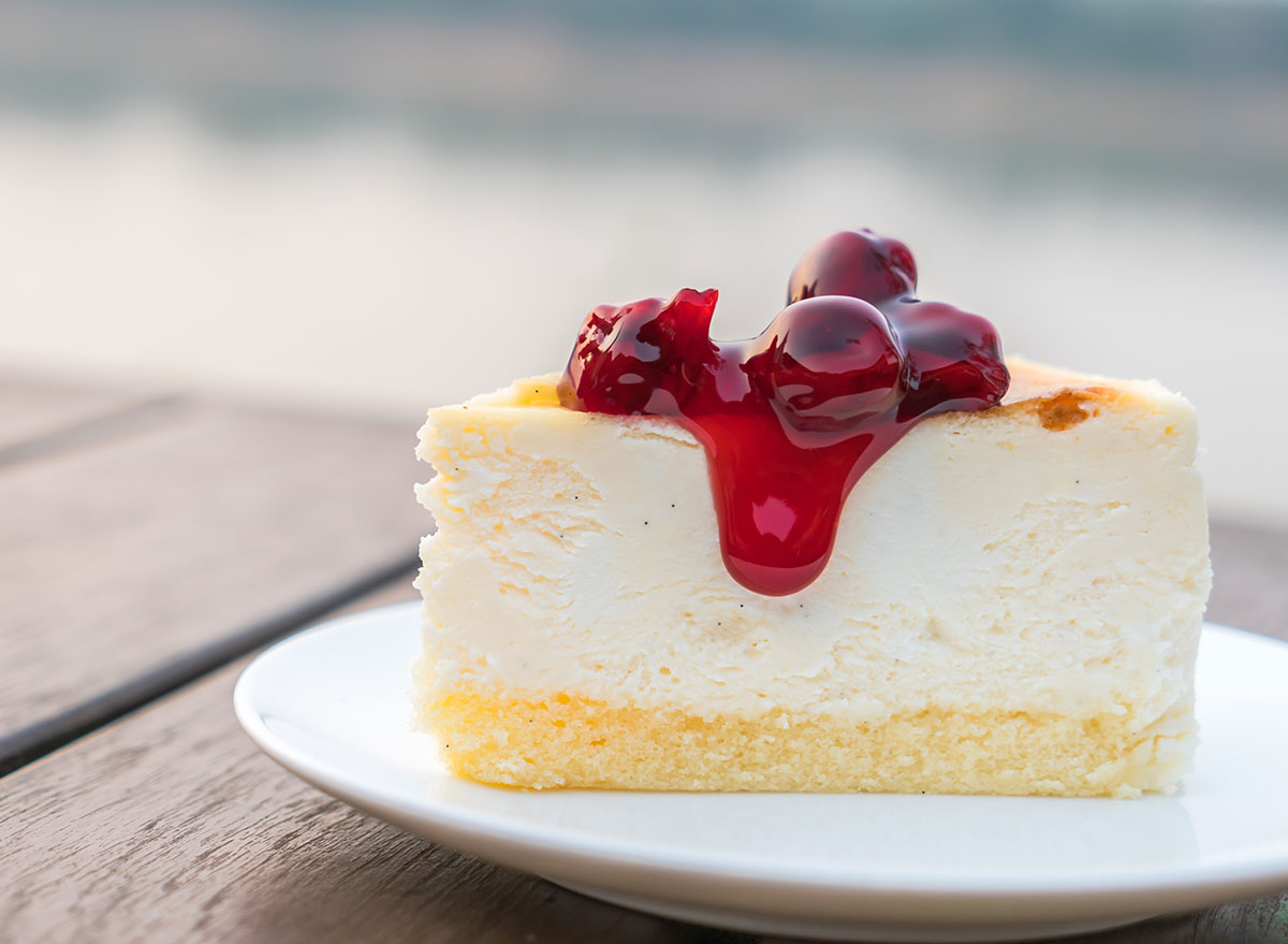 slice of cheesecake with cherries