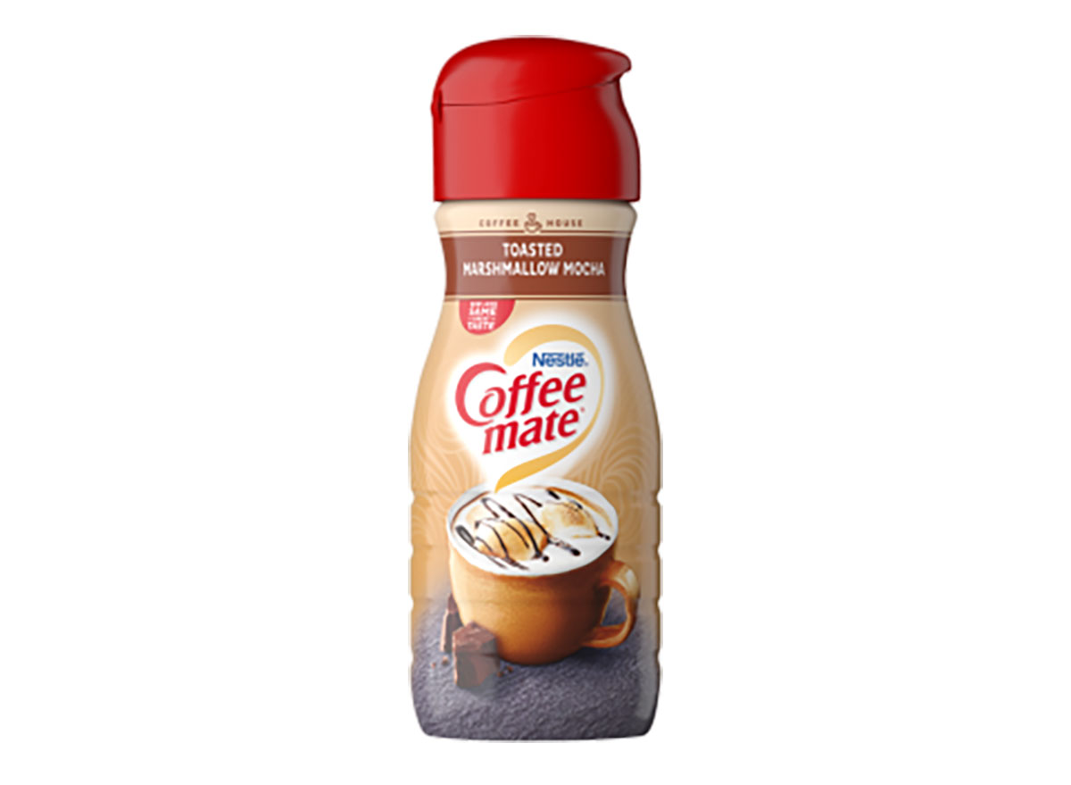 coffee mate toasted marshmallow mocha creamer bottle on white background