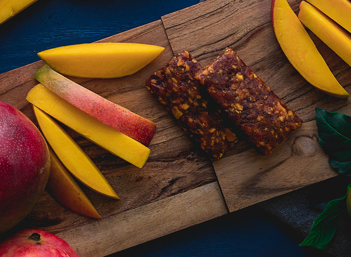 ekoa mango bars on cutting board mangos