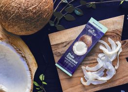 ekoa pure coconut bar on cutting board coconut
