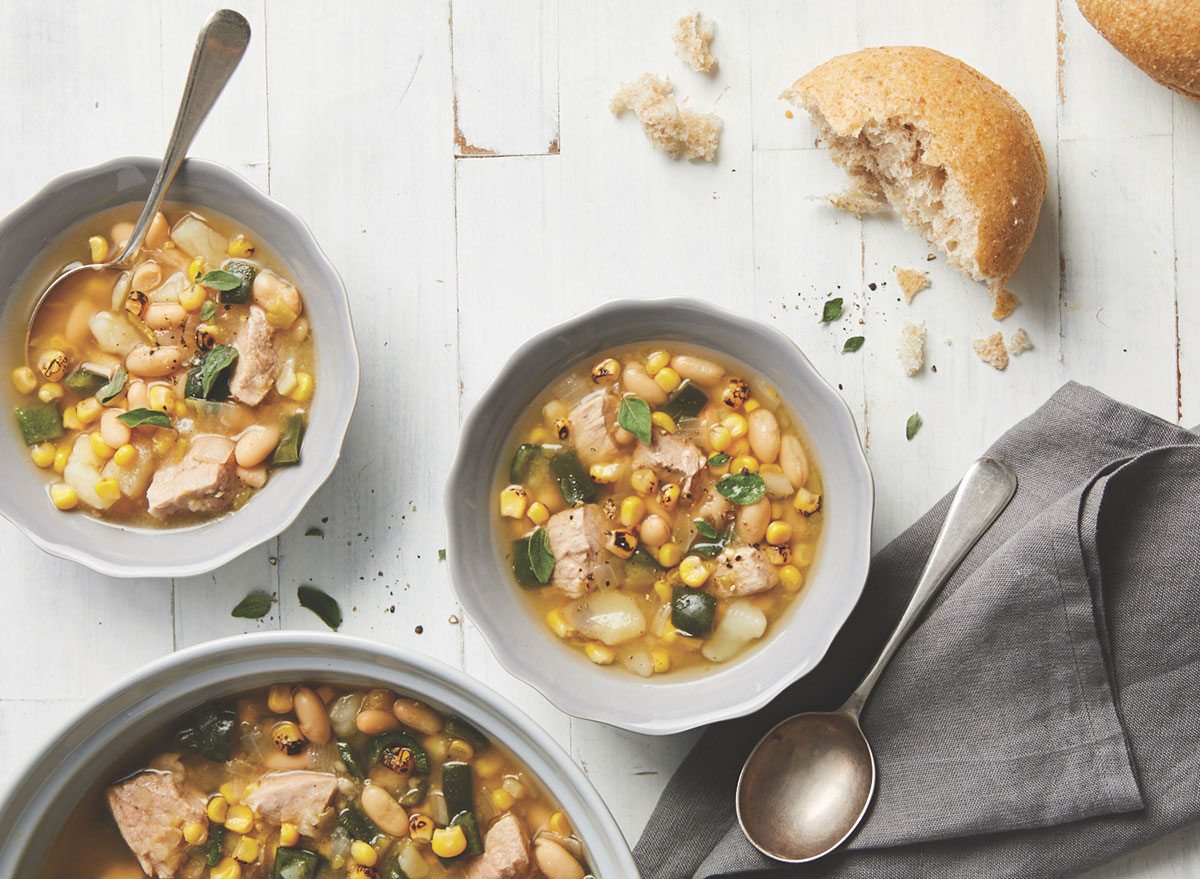 green chile pork soup and bread