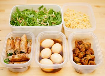 leftovers in open plastic containers