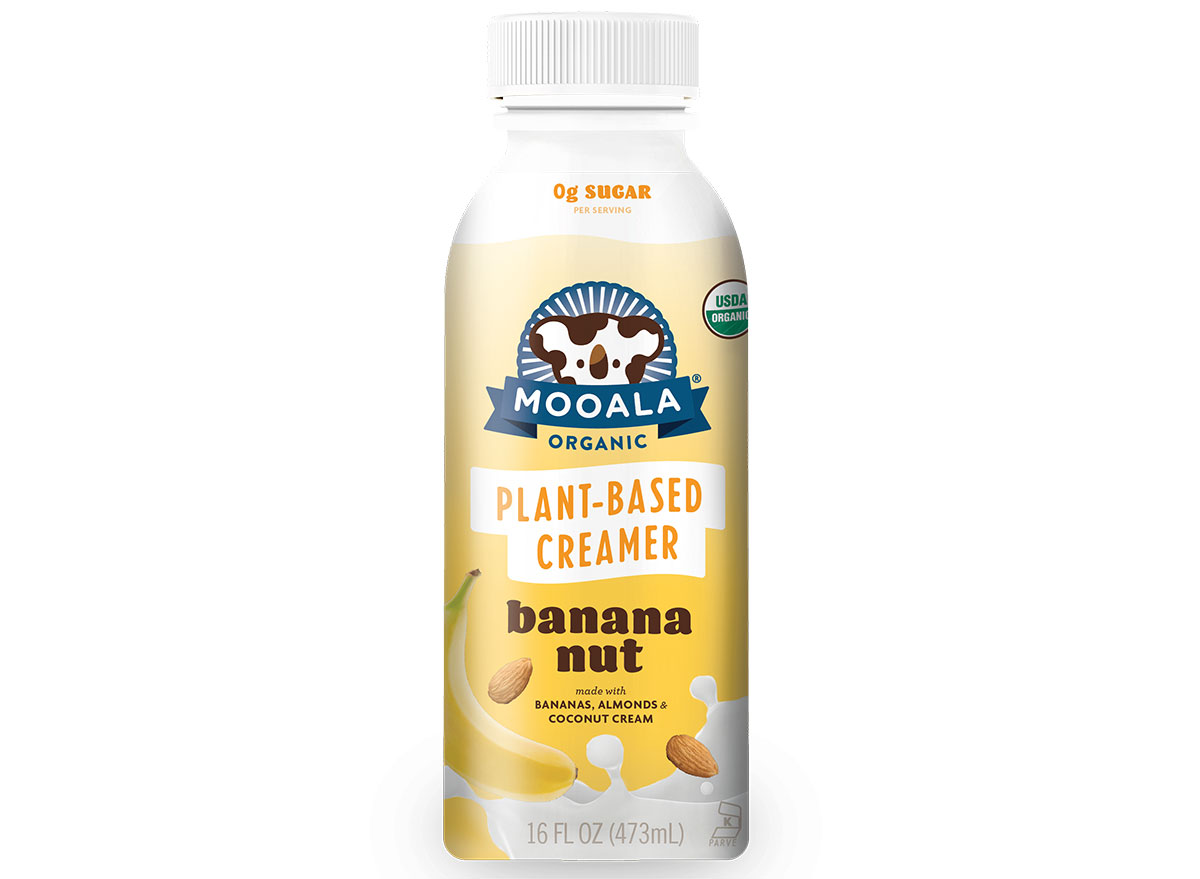 mooala plant-based creamer bottle in banana nut flavor