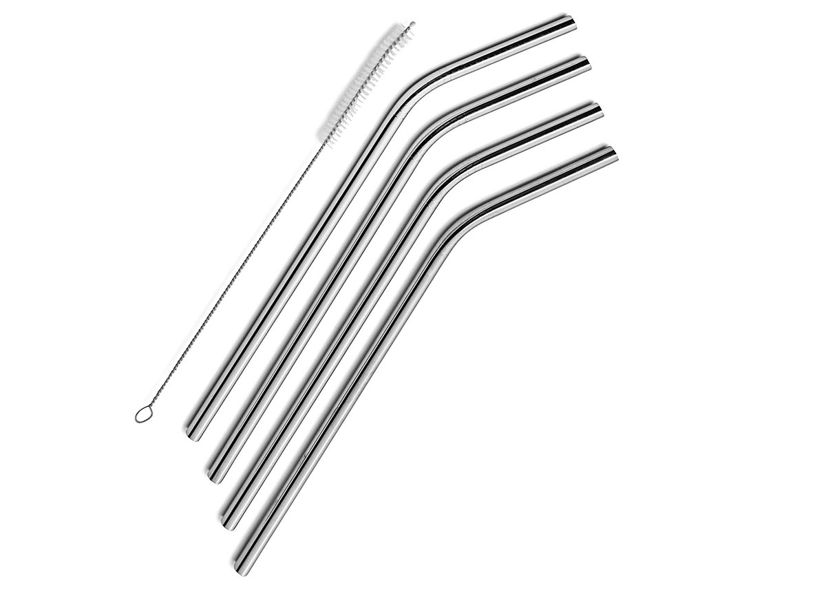 four sipwell stainless steel straws with cleaning brush