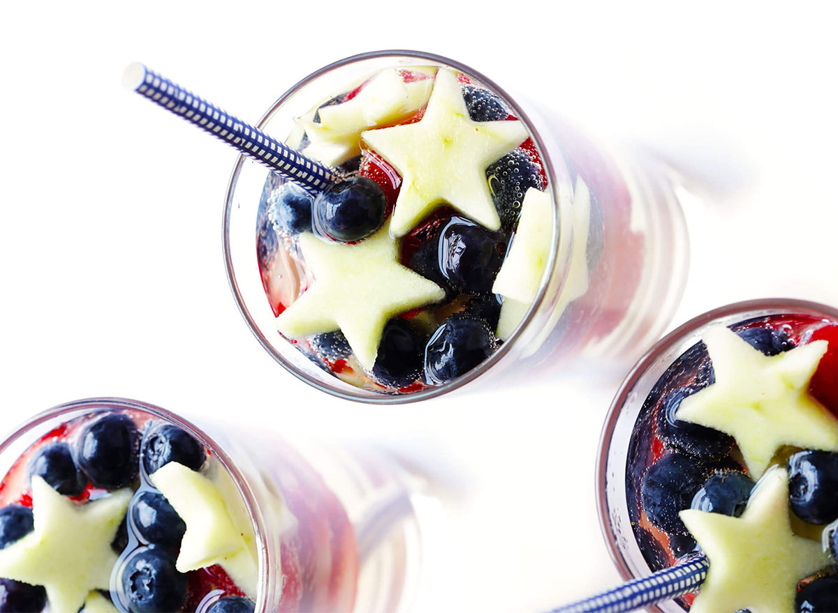 red white and blue sangria with apple star cutouts