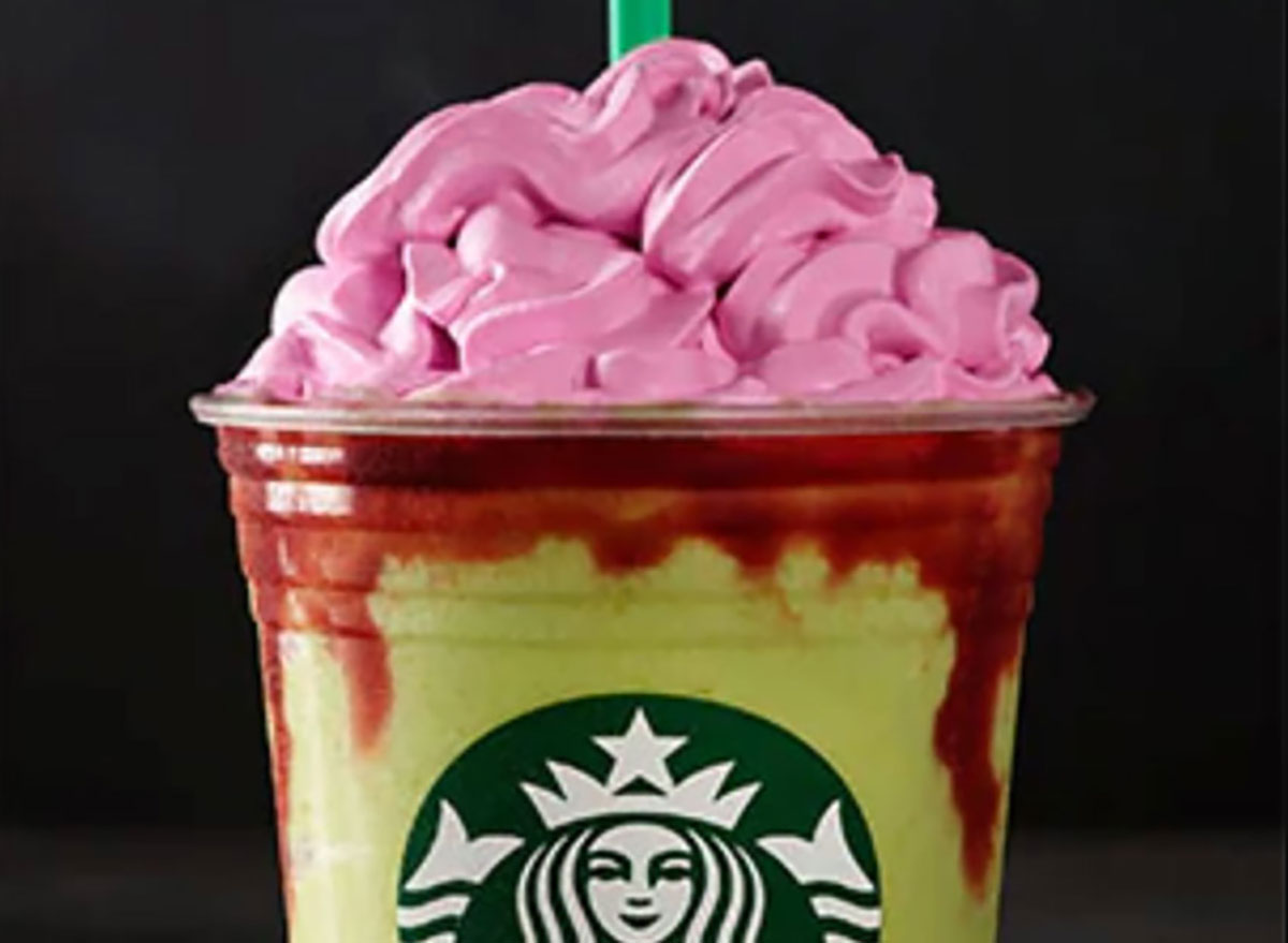 starbucks zombie frappuccino with pink whipped cream