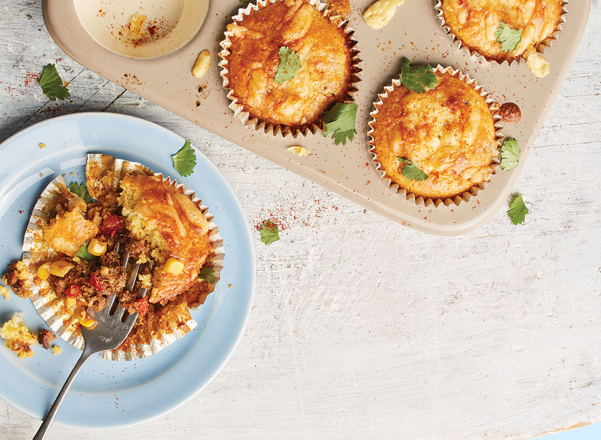 teeny tiny tamale pies in muffin tin and on plate
