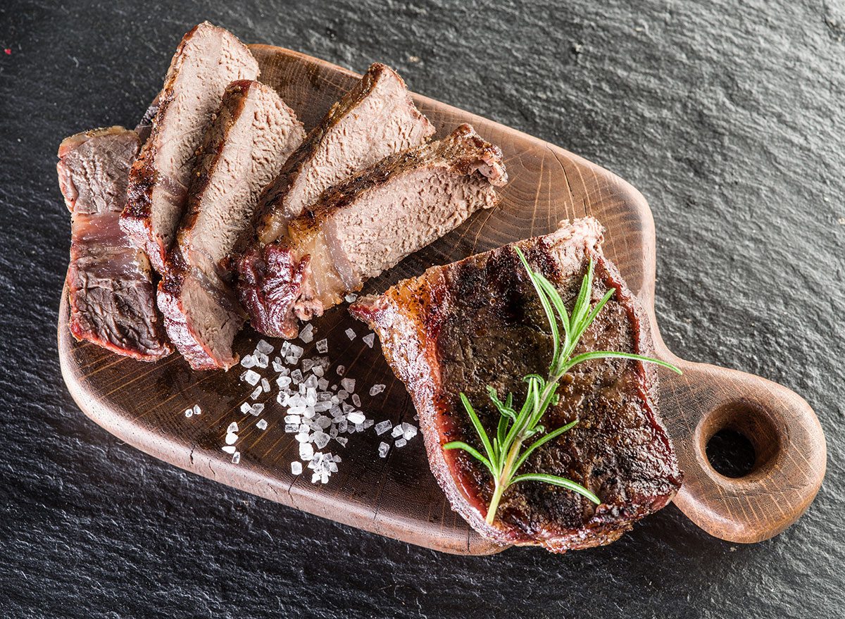 well done cooked steak on cutting board