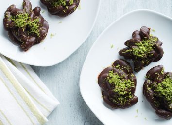 Dark Chocolate-Covered Almond Clusters with Coconut Matcha Sprinkle