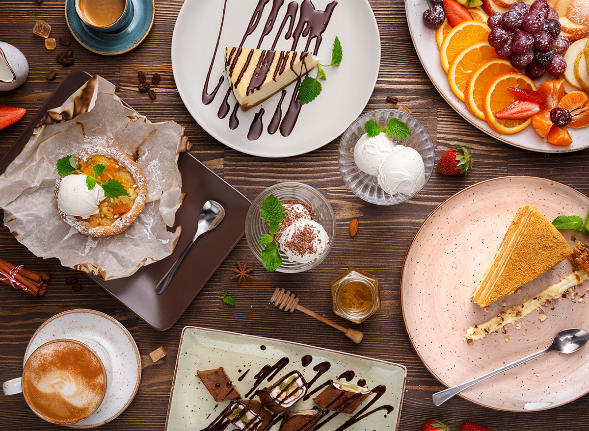 dessert table with cheesecake and ice cream