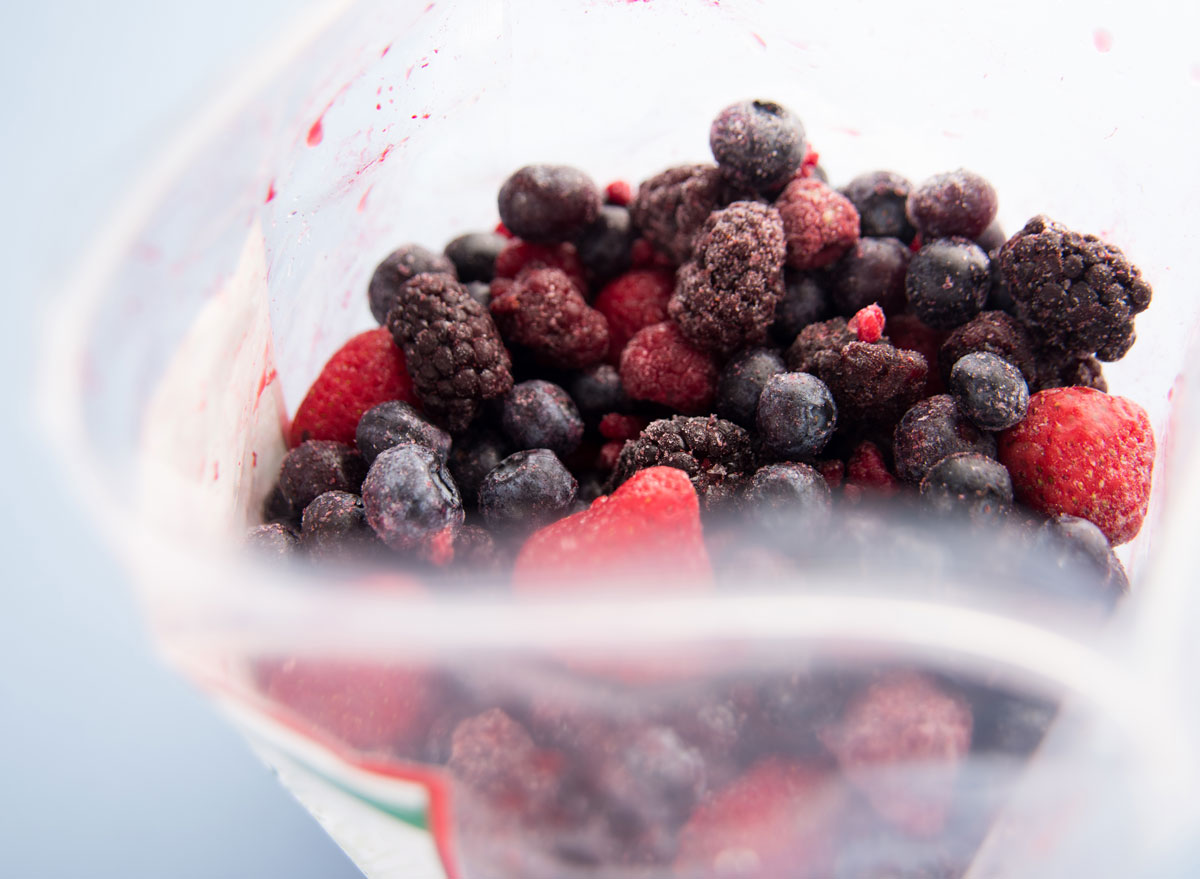 Frozen fruit in plastic bag