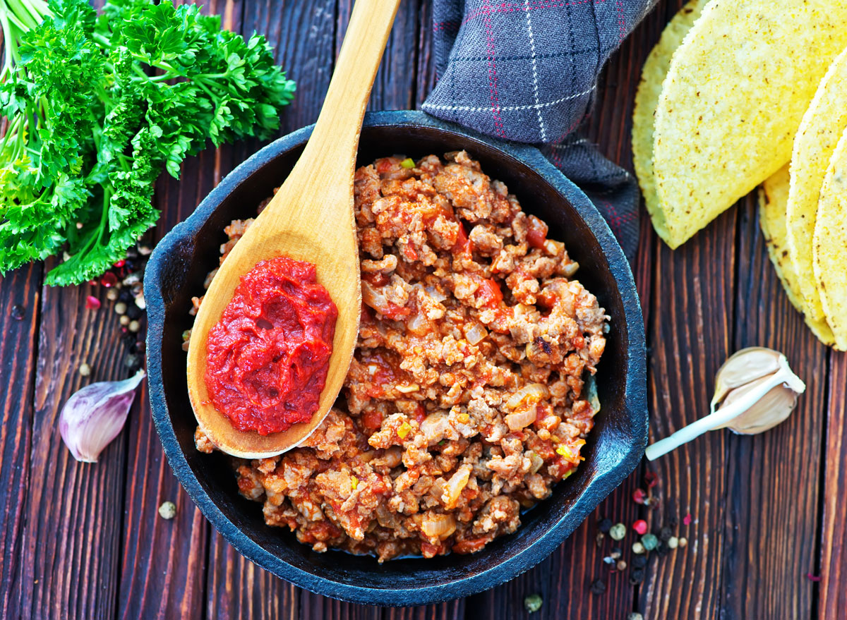 ground meat in pan