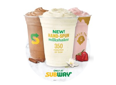 subway halo top milkshakes chocolate vanilla and strawberry on a white background