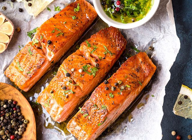 salmon seasoned with herbs and spices