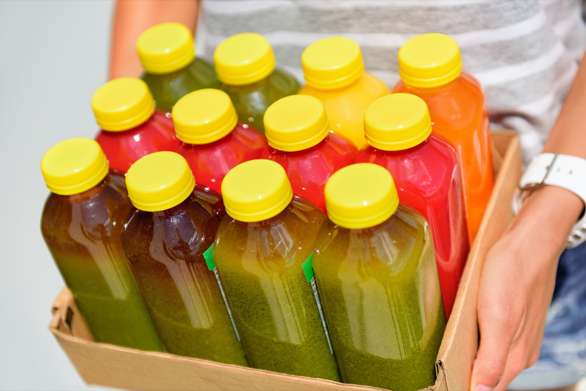 Organic cold-pressed raw vegetable juice plastic bottles