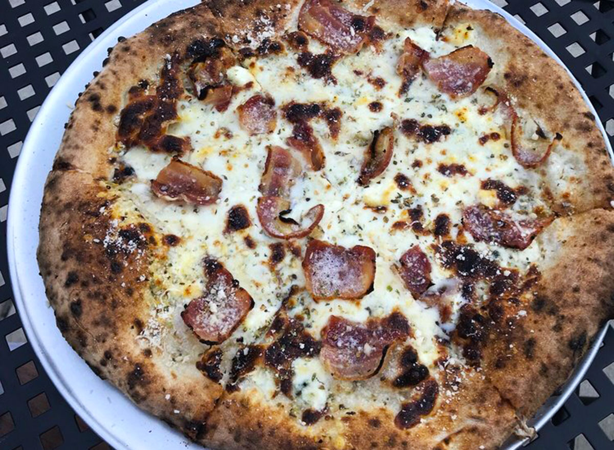 melos pizzeria white pie special with bacon pizza