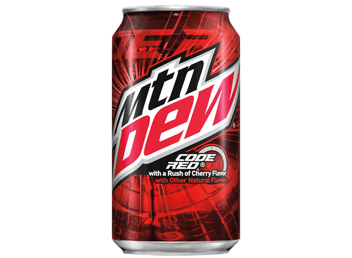 mountain dew code red soda can