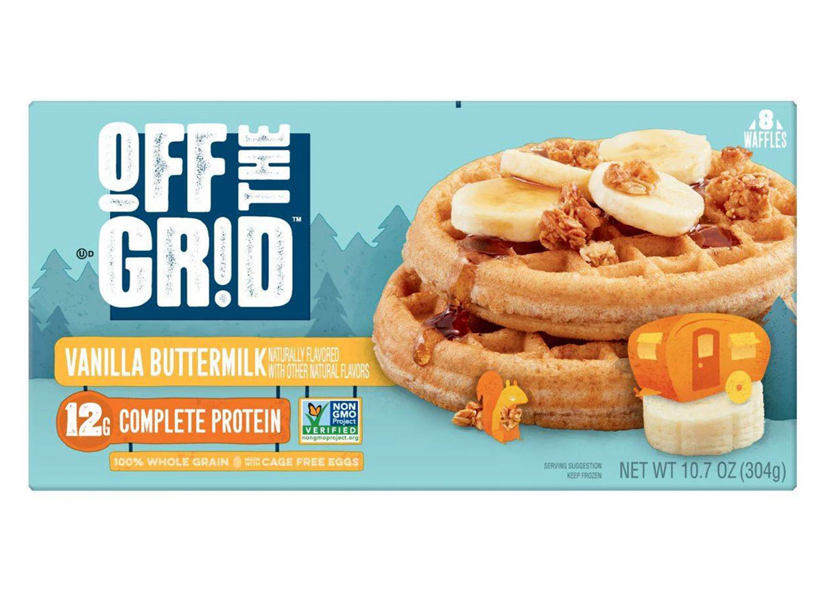 box of off the grid vanilla buttermilk waffles