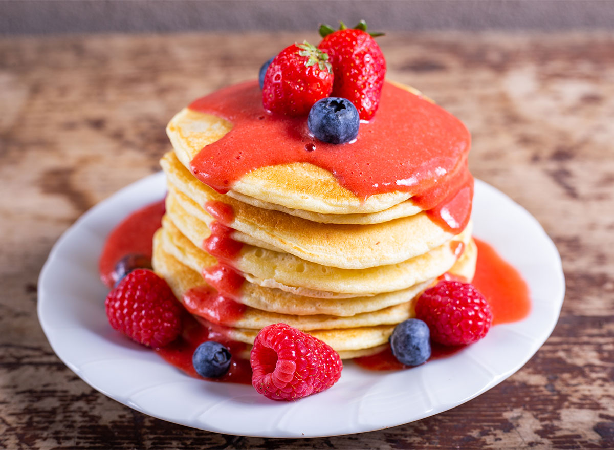 pancakes topped with blueberries and raspberries