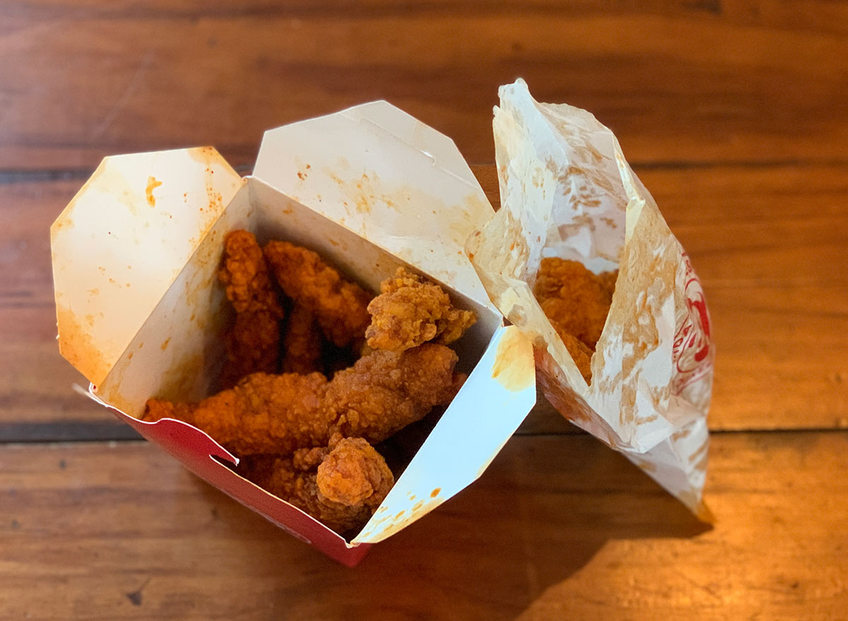 container of panda express hot chicken tenders
