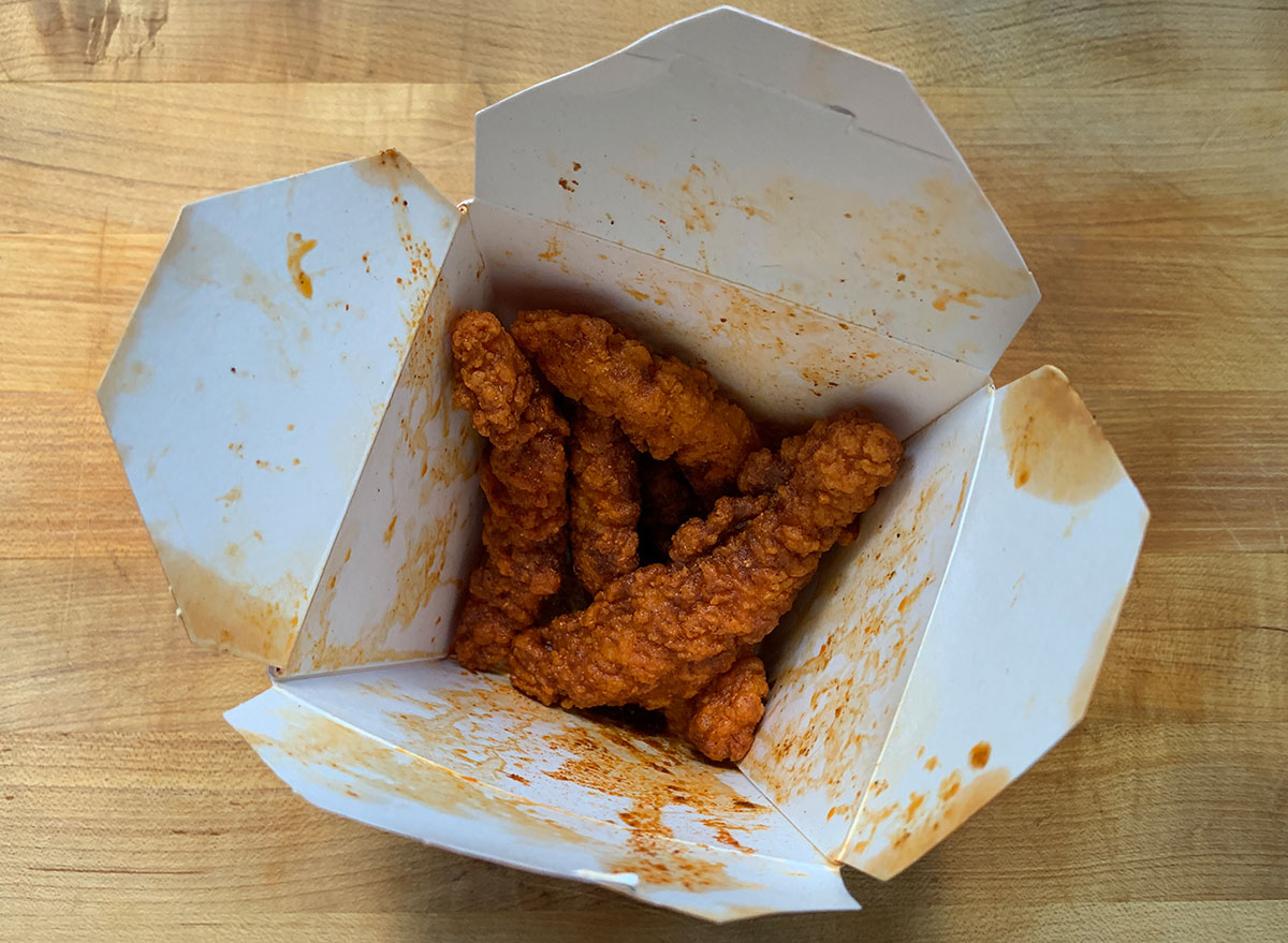 paper container of panda express sichuan hot chicken tenders