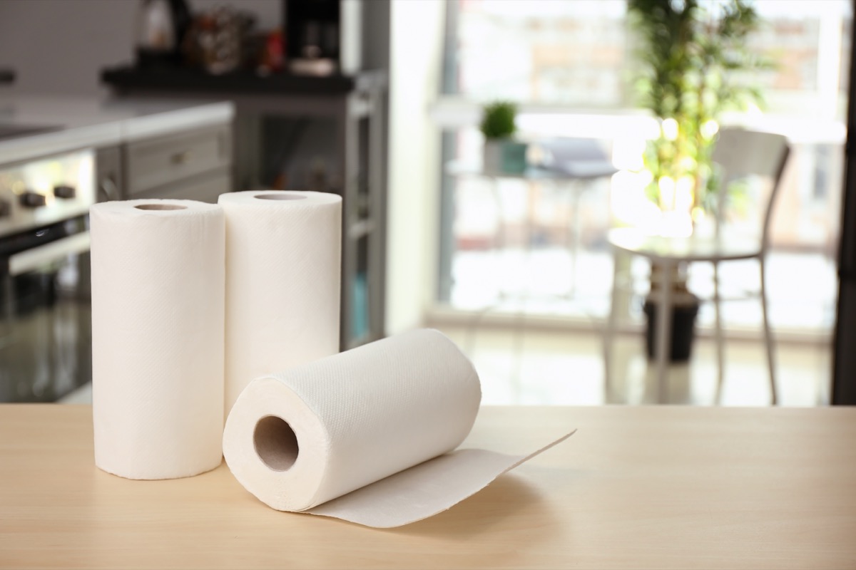 rolls of paper towels on counter