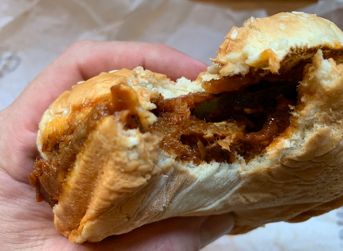 burger king pulled pork king sandwich with bite