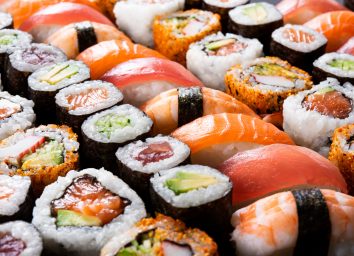 healthy sushi rolls and sashimi