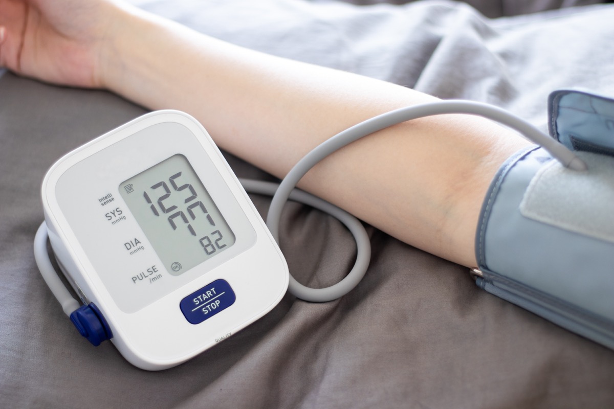 Measuring blood pressure at home with portable device, health check