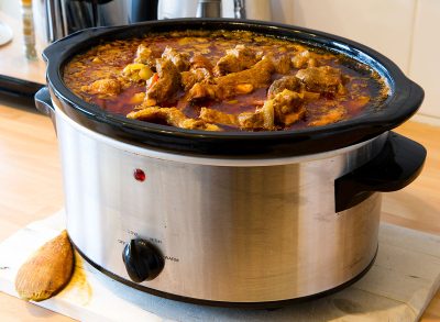 slow cooker stew in pot