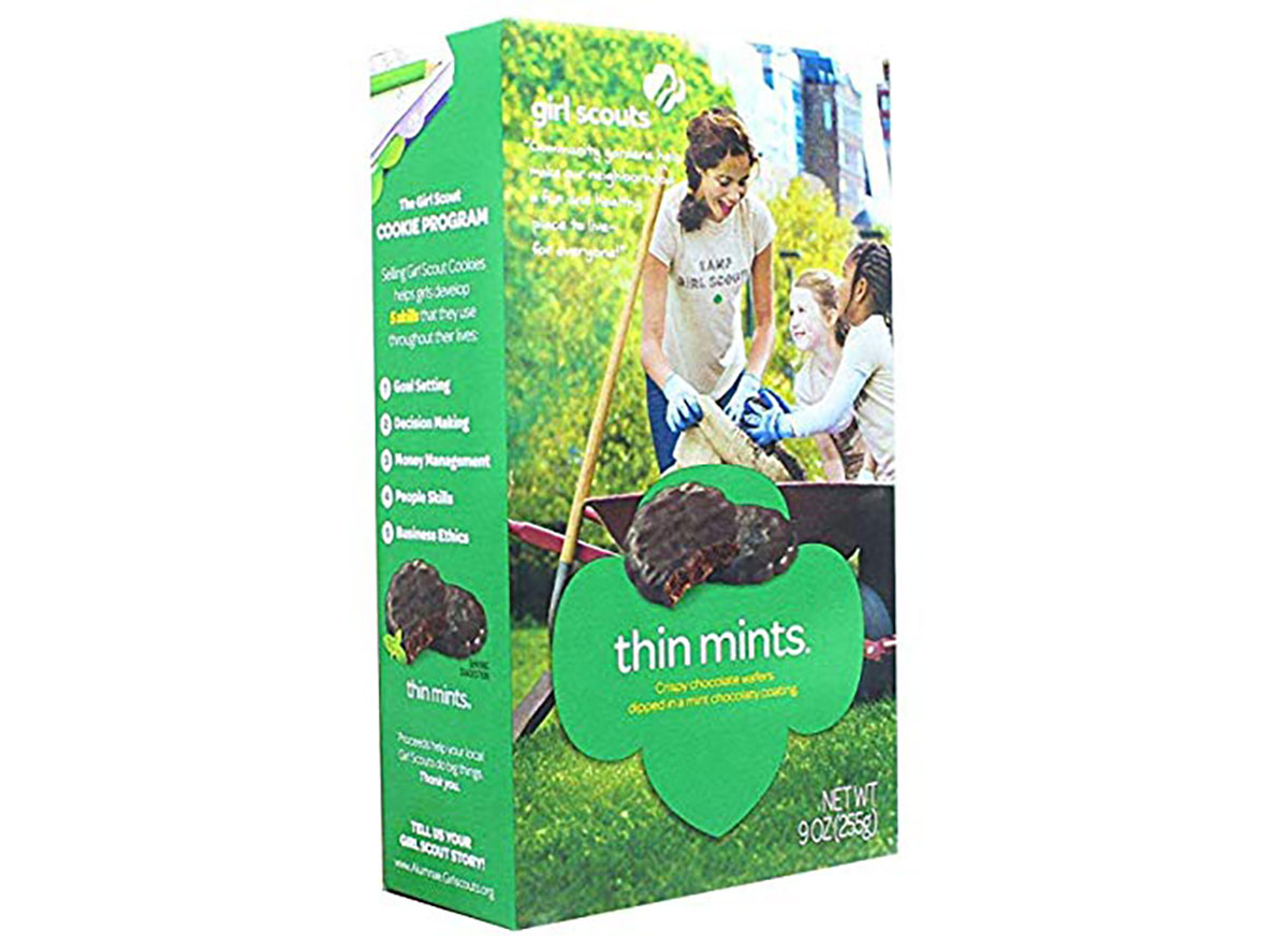 box of girl scout cookies thin mints