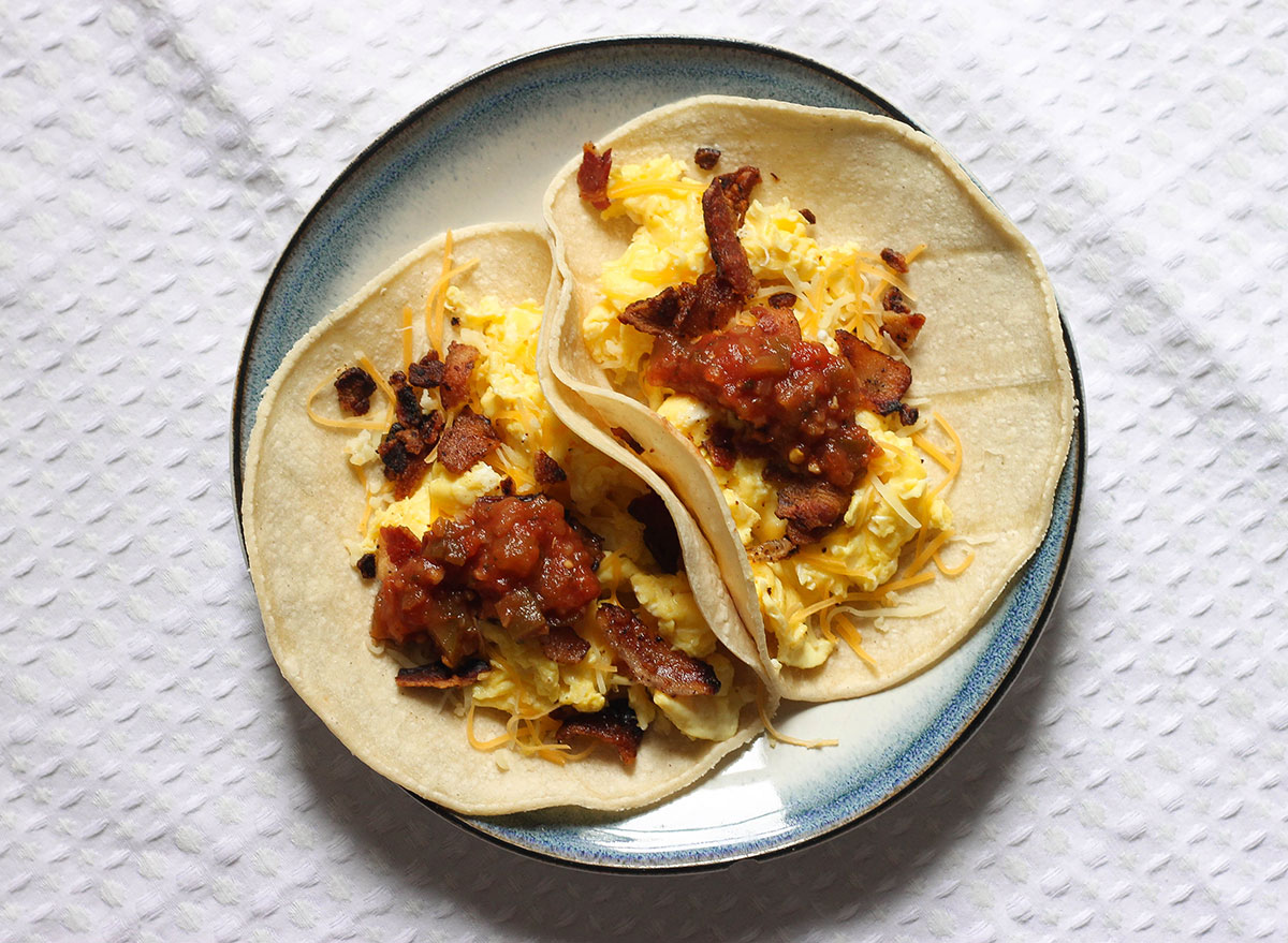 Breakfast tacos on a plate ready to eat
