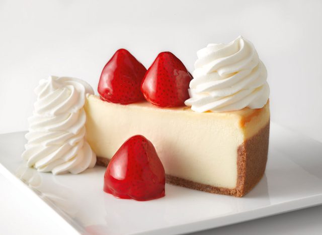 cheesecake factory strawberry cheesecake on white plate