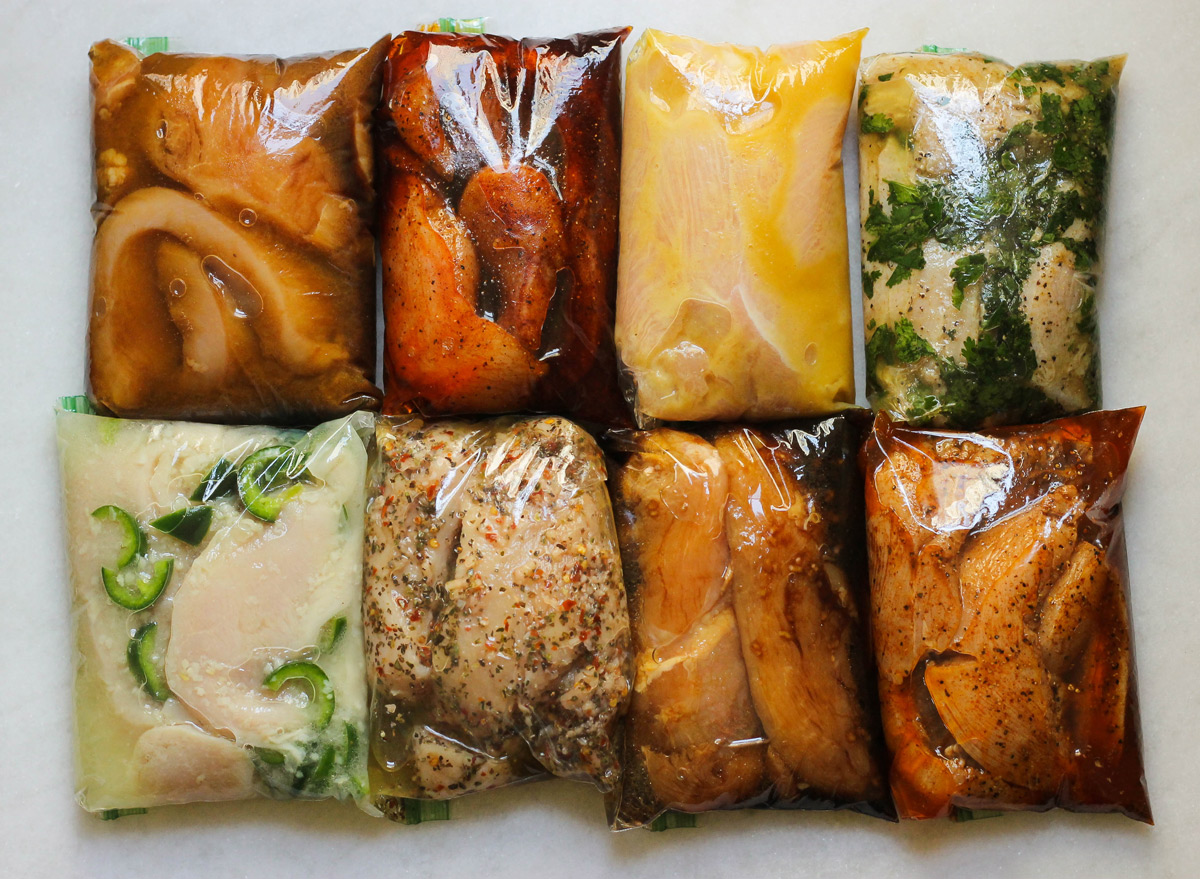 8 chicken marinade ideas in plastic bags.