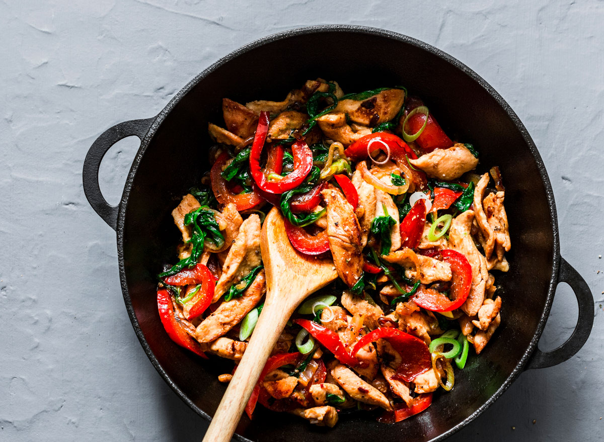 Teriyaki chicken stir fry peppers spinach