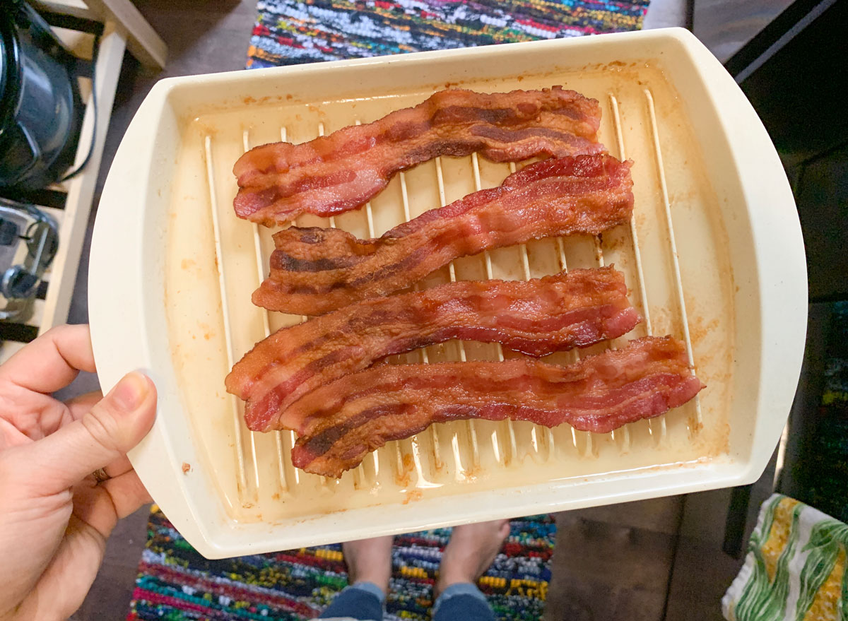 bacon from the microwave on a dish