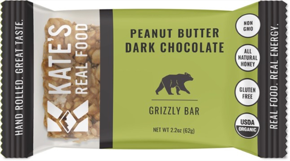 kate's real food peanut butter dark chocolate grizzly bar, gluten-free snacks