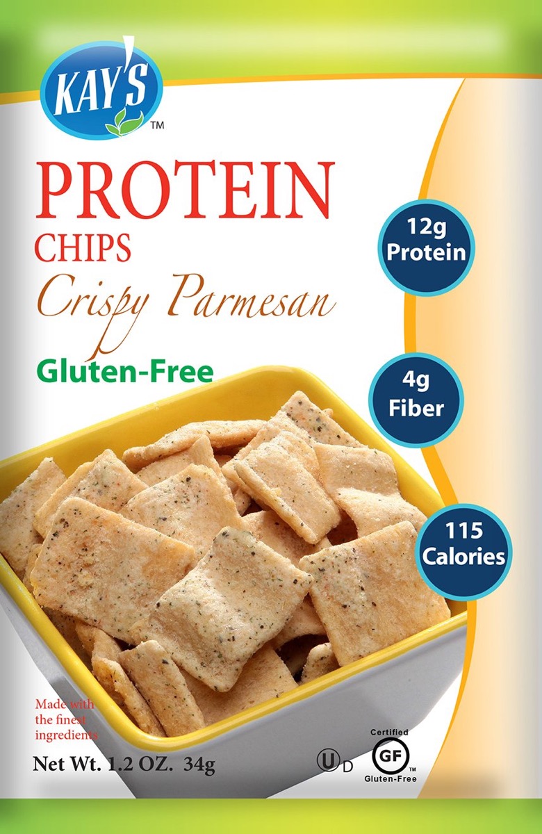 Kay's protein chips in crispy parmesan, gluten-free snacks