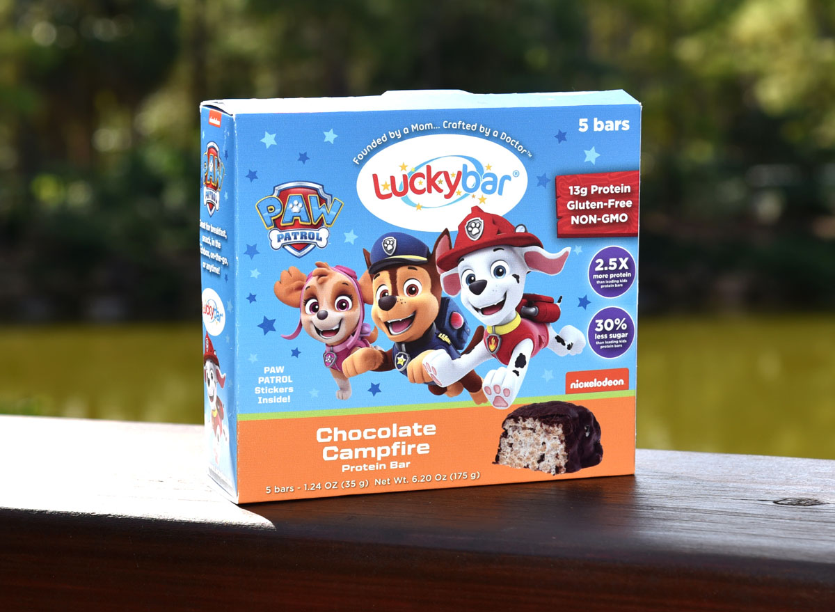 Luckybar paw patrol protein bar chocolate campfire