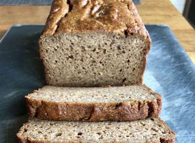 sliced banana bread close up