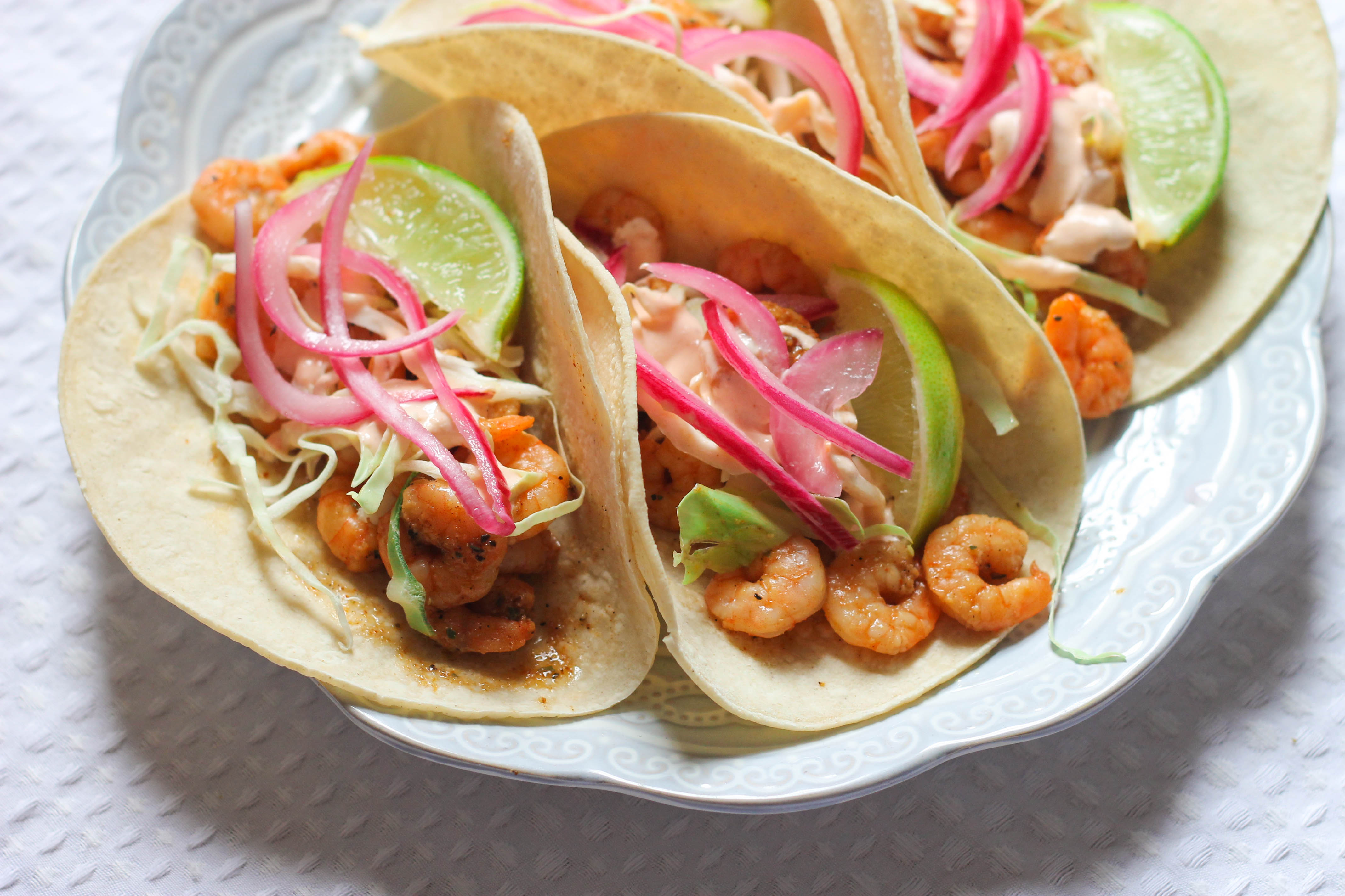 Close up of shrimp tacos