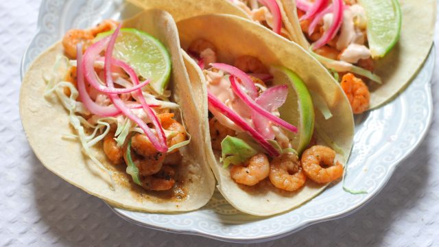 Close up of shrimp tacos