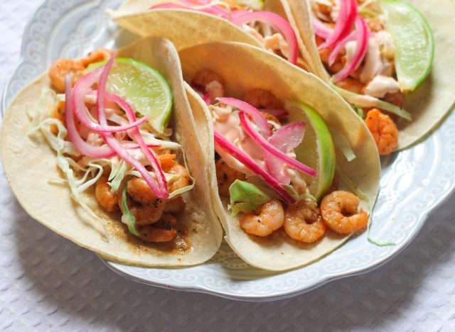 Close up of shrimp tacos