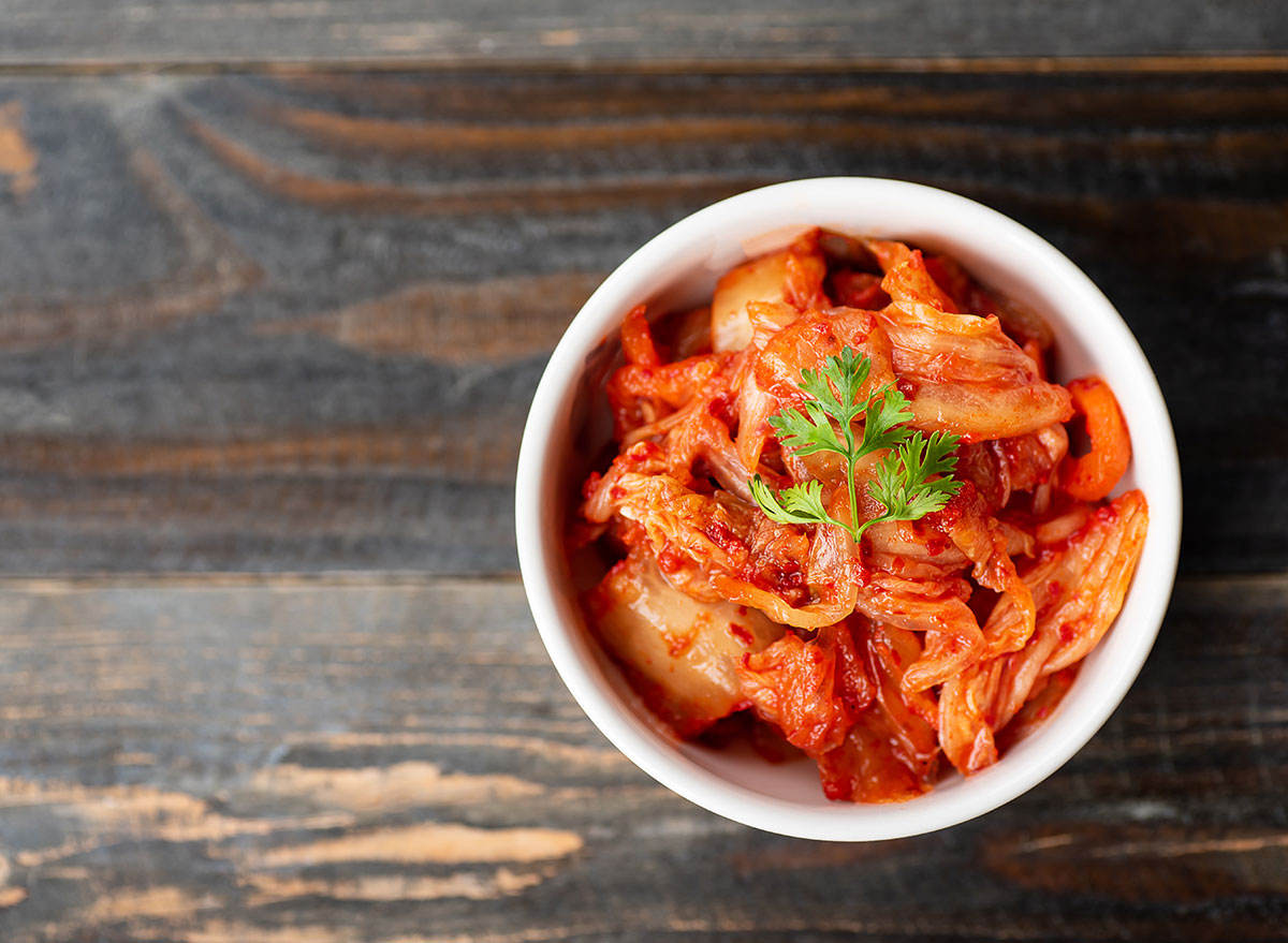 Kimchi in white bowl