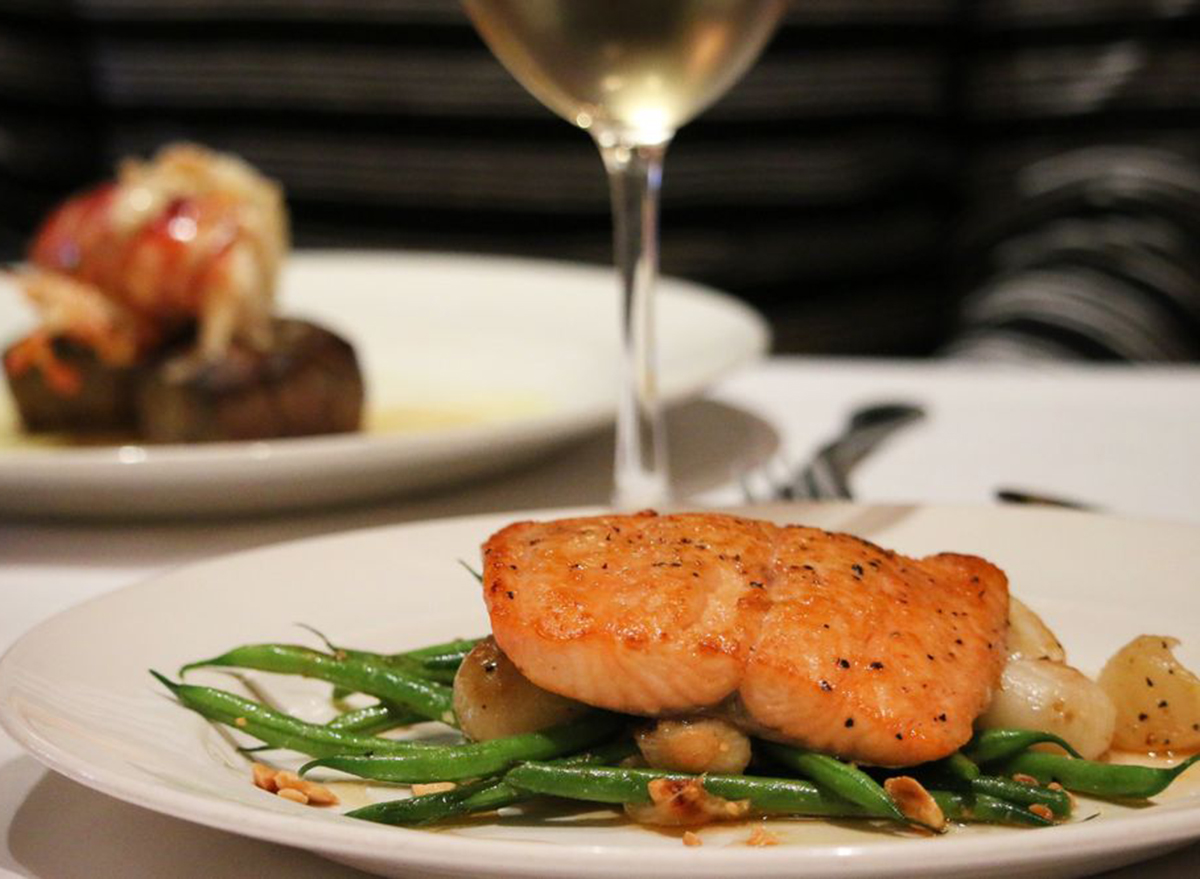 seared citrus glazed salmon with almonds