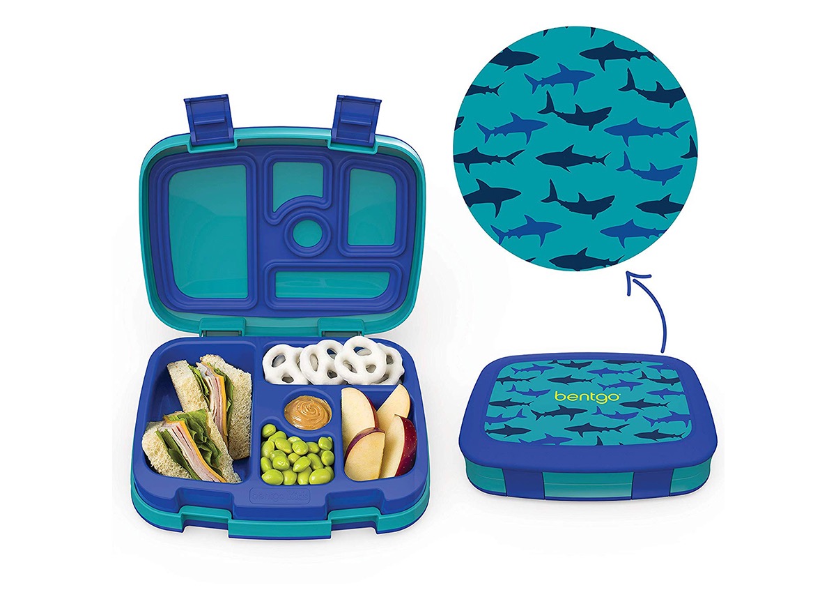 blue bento box with sharks on it, amazon bento boxes