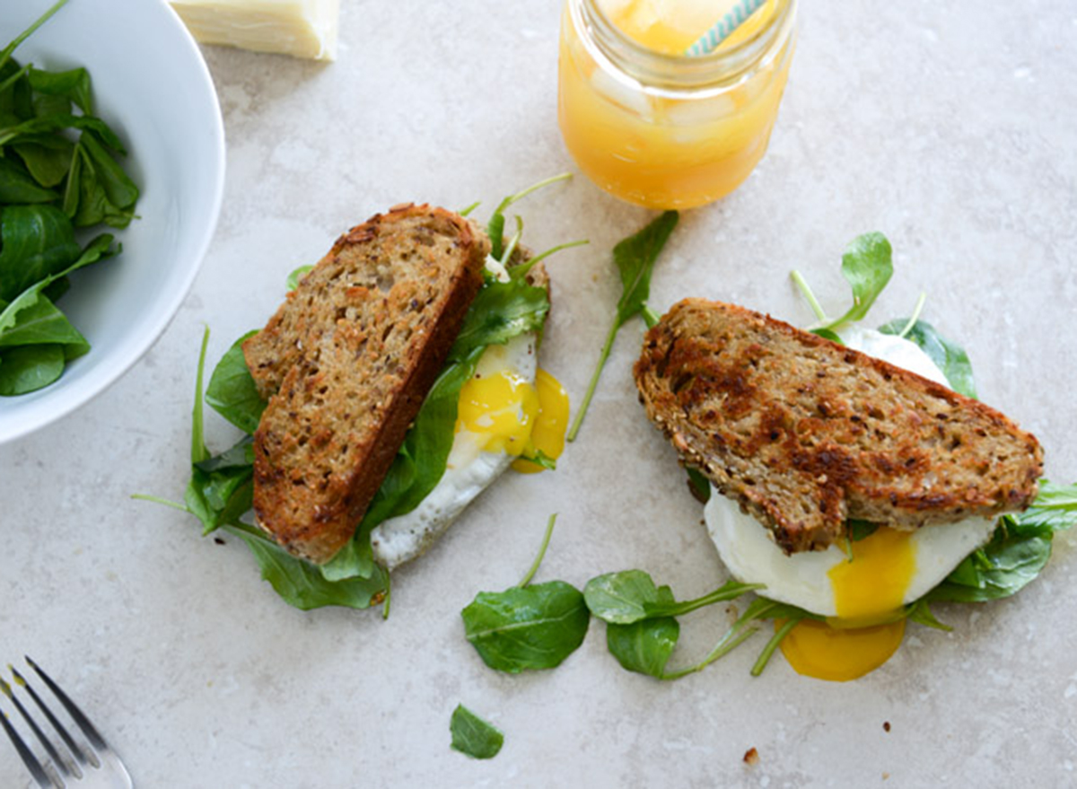 Breakfast sandwich with whole grain bread and spinach