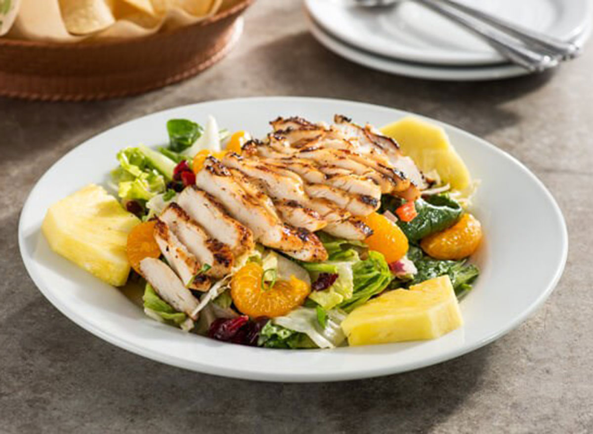 Caribbean salad with grilled chicken on top from chili's