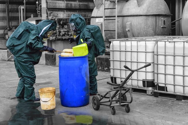 chemical spill pollution response team in action recovery stop spill of the chemical spill pollution at fac